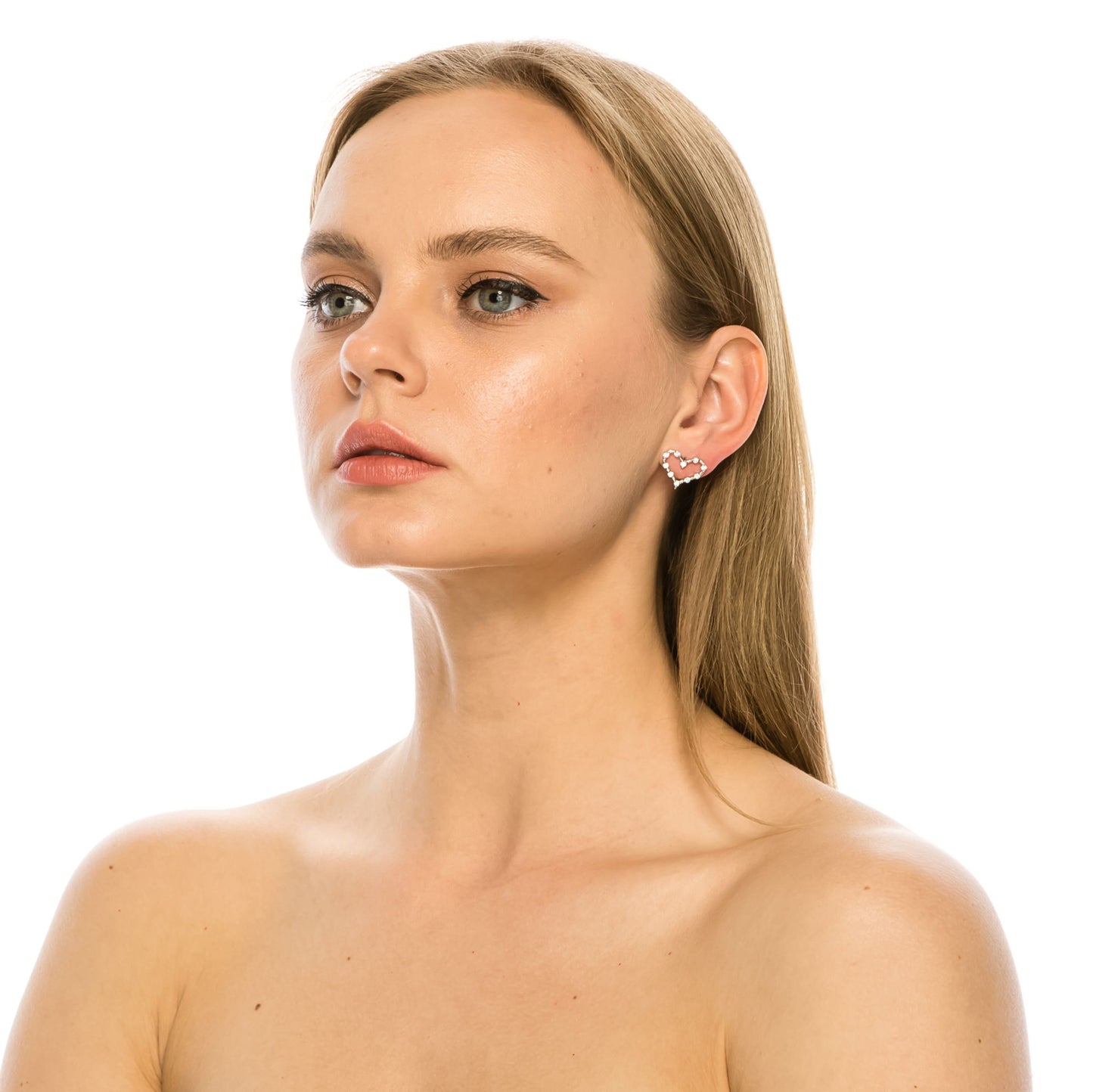 SS071512-Sterling Silver Post Cubic Zirconia Stone Brass Metal Stud Earrings