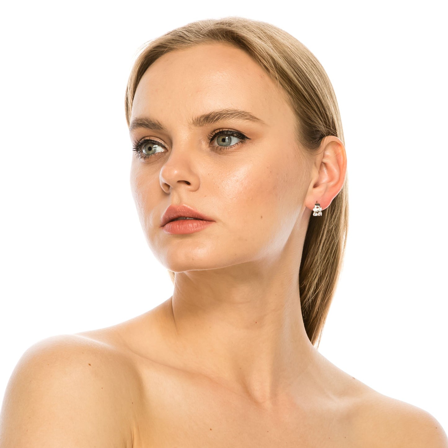 SS071548-Sterling Silver Post Cubic Zirconia Stone Brass Metal Hoop Earrings