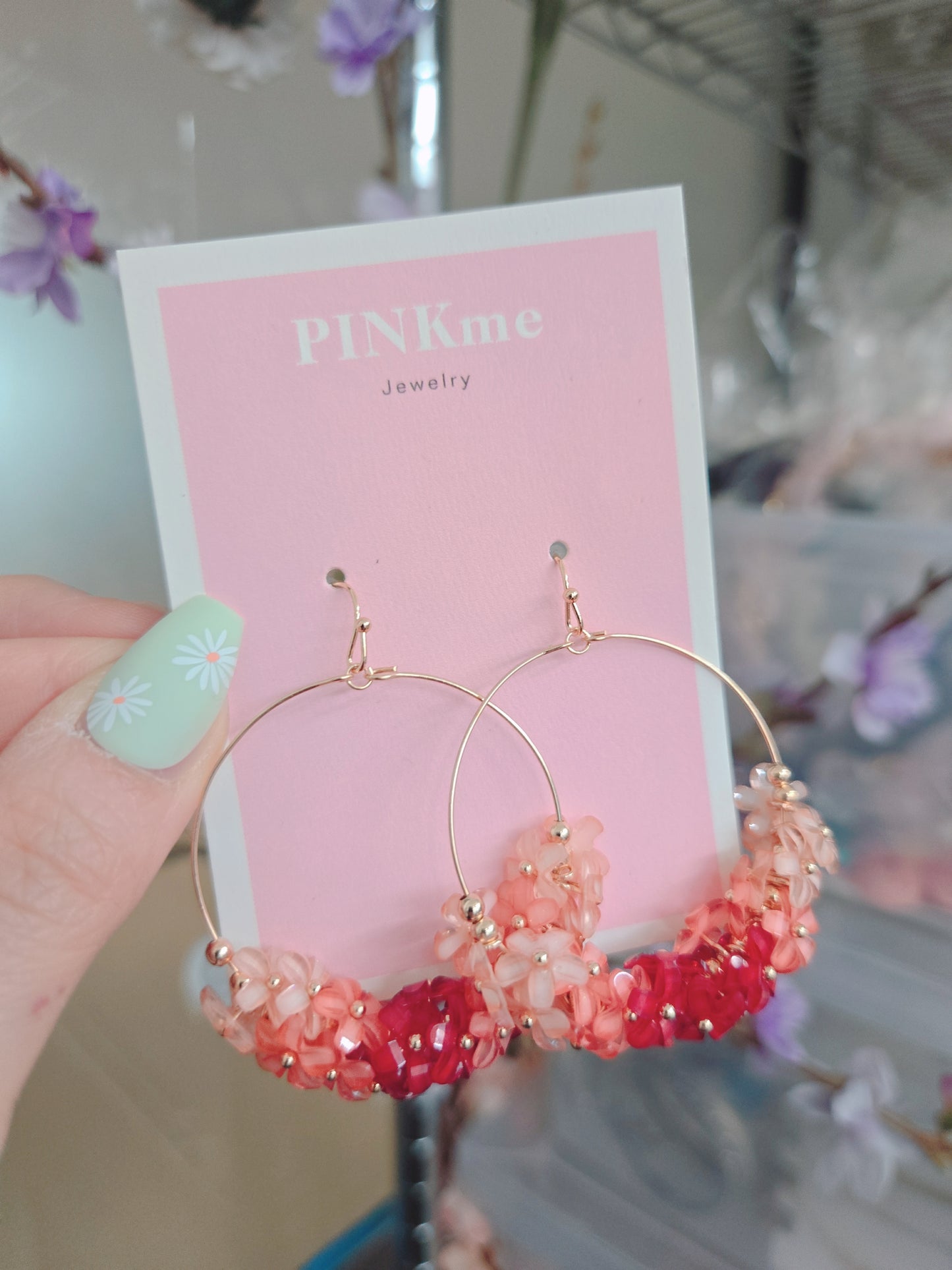 Round Flower Bead Lovely 2" Dangle Earring