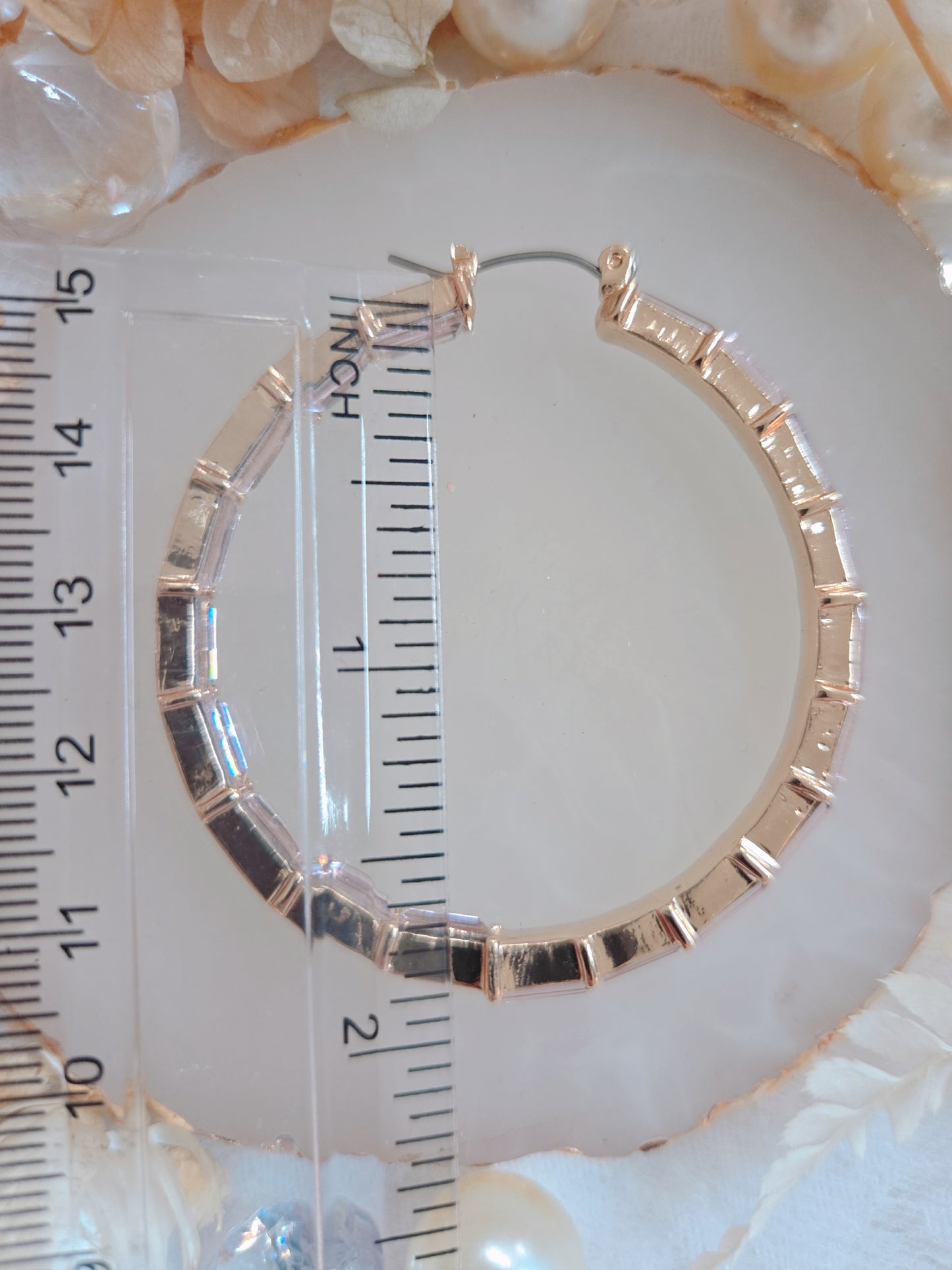 Pink Stone Gold 2" Hoop Earring