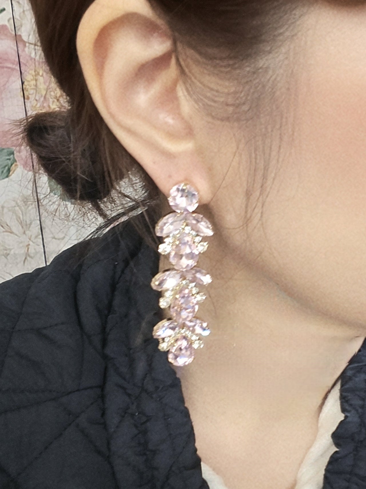 Pink Stone Bling 2.75" Drop Earrings