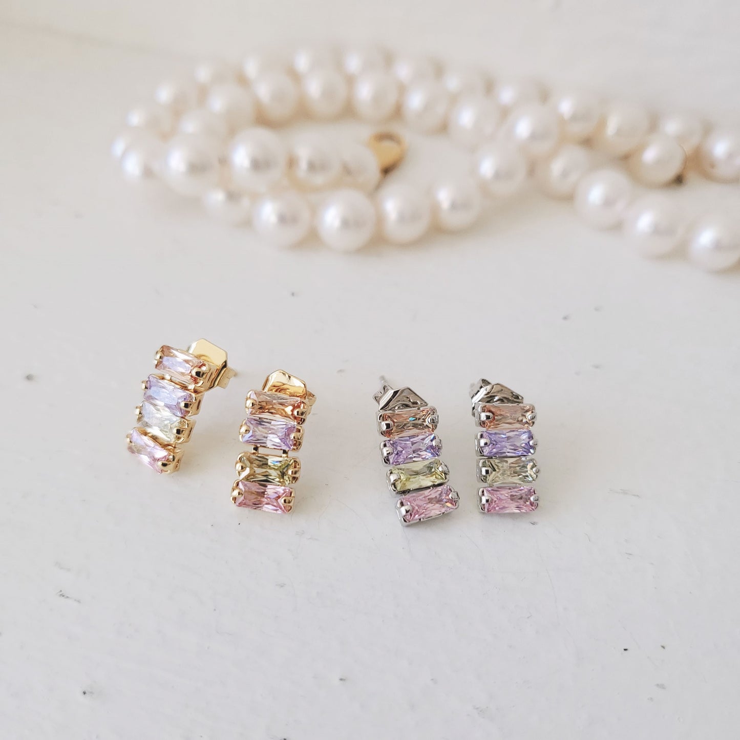 SS071523-Sterling Silver Post Cubic Zirconia Stone Brass Metal Stud Earrings