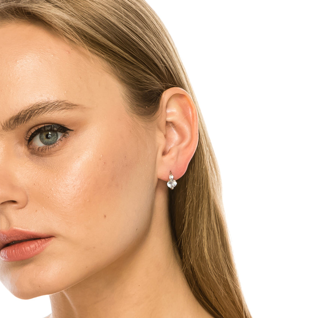 SS071543-Sterling Silver Post Cubic Zirconia Stone Brass Metal Hoop Earrings