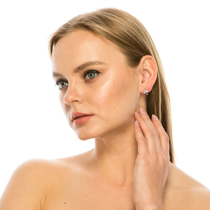 SS071531-Sterling Silver Post Cubic Zirconia Stone Brass Metal Hoop Earrings