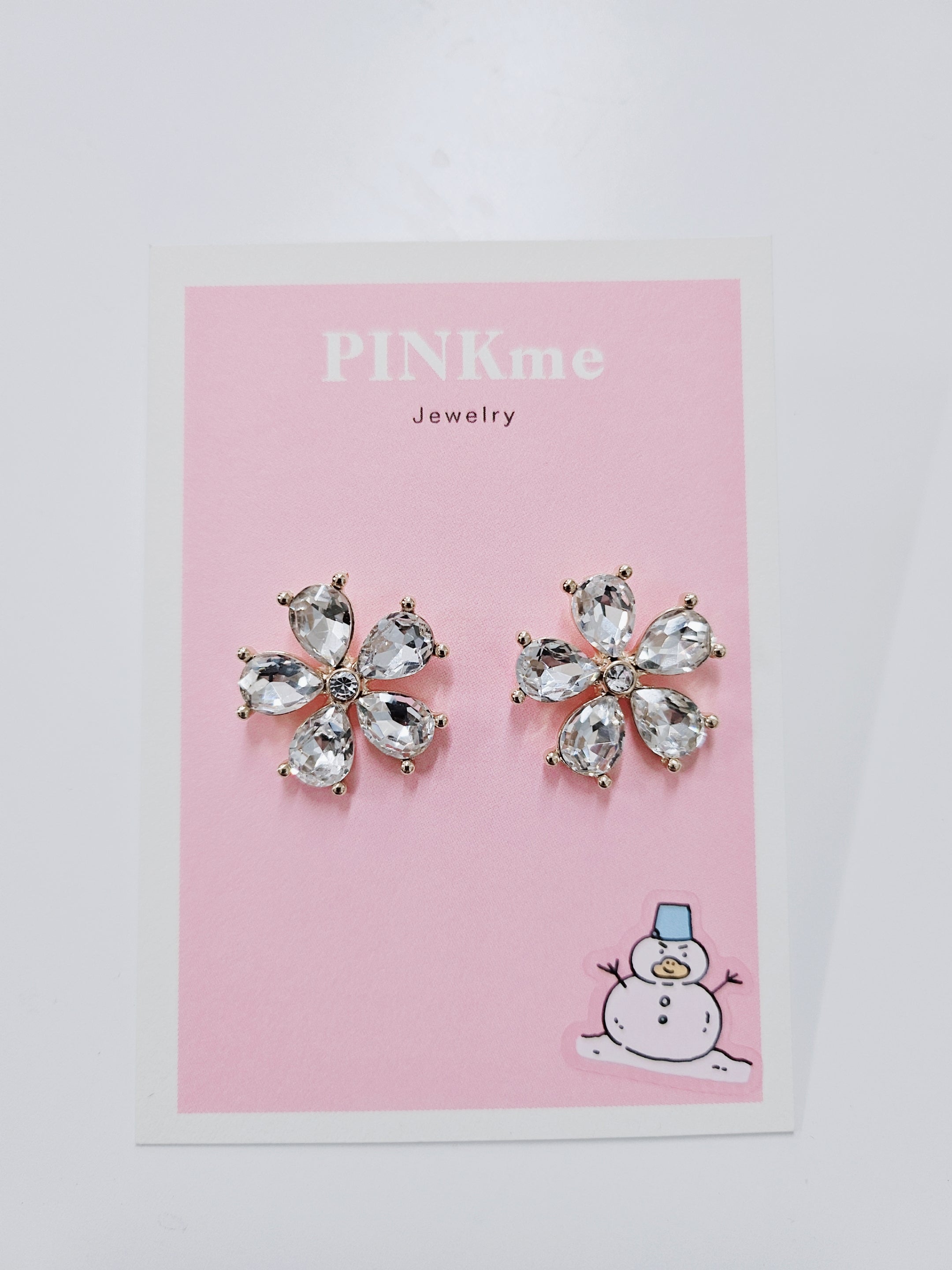Flower with Clear Stone Stud Earring