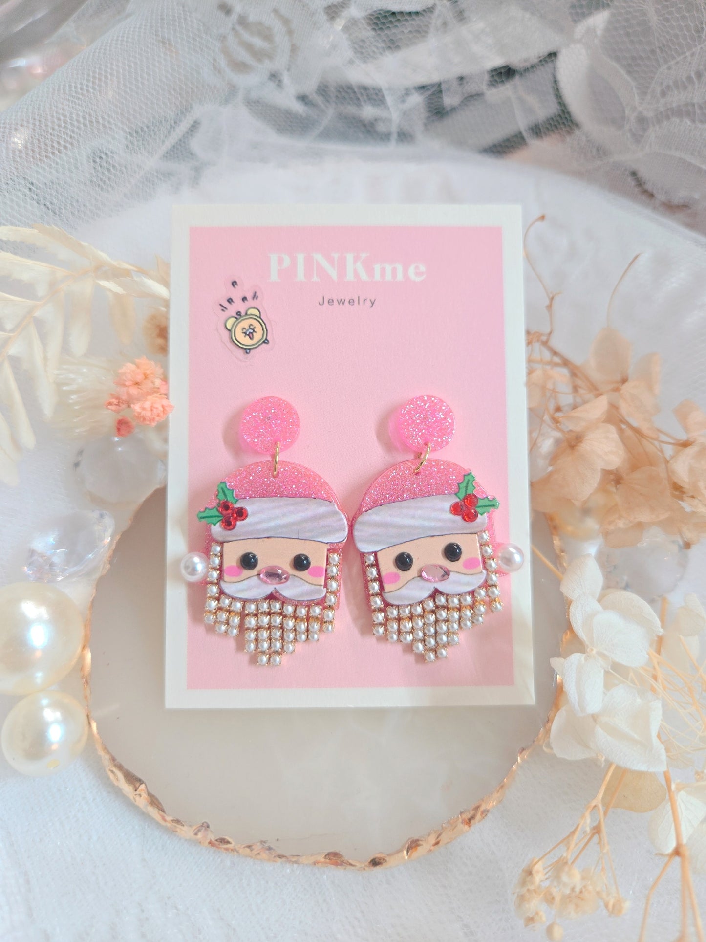 Cute Santa Pink Drop Earrings