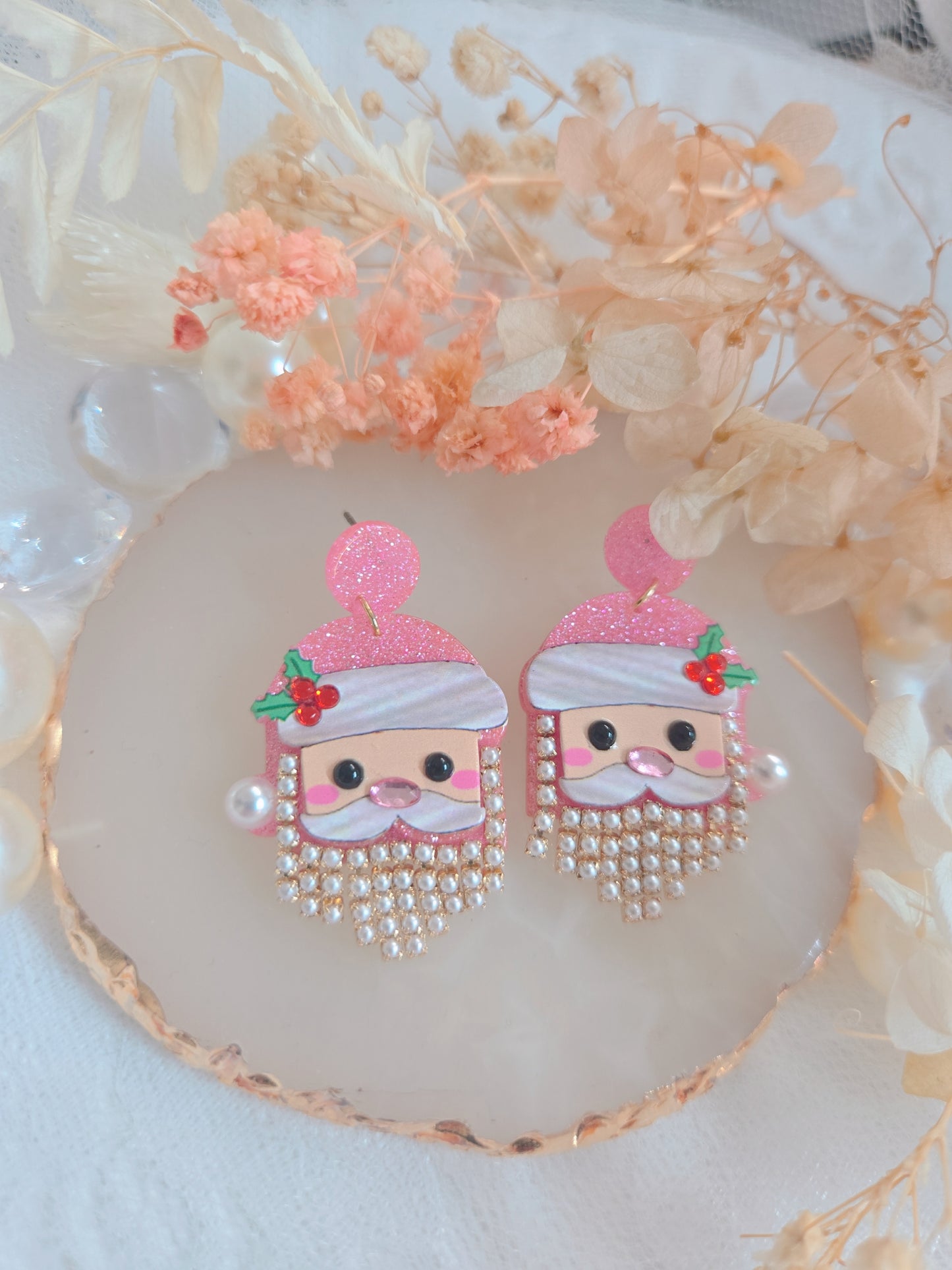Cute Santa Pink Drop Earrings