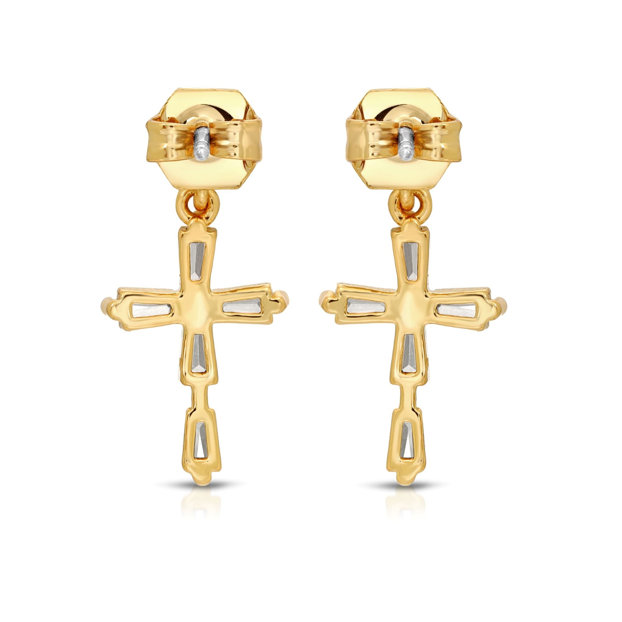 SS071511-Sterling Silver Post Cubic Zirconia Stone Brass Metal Dangle Earrings