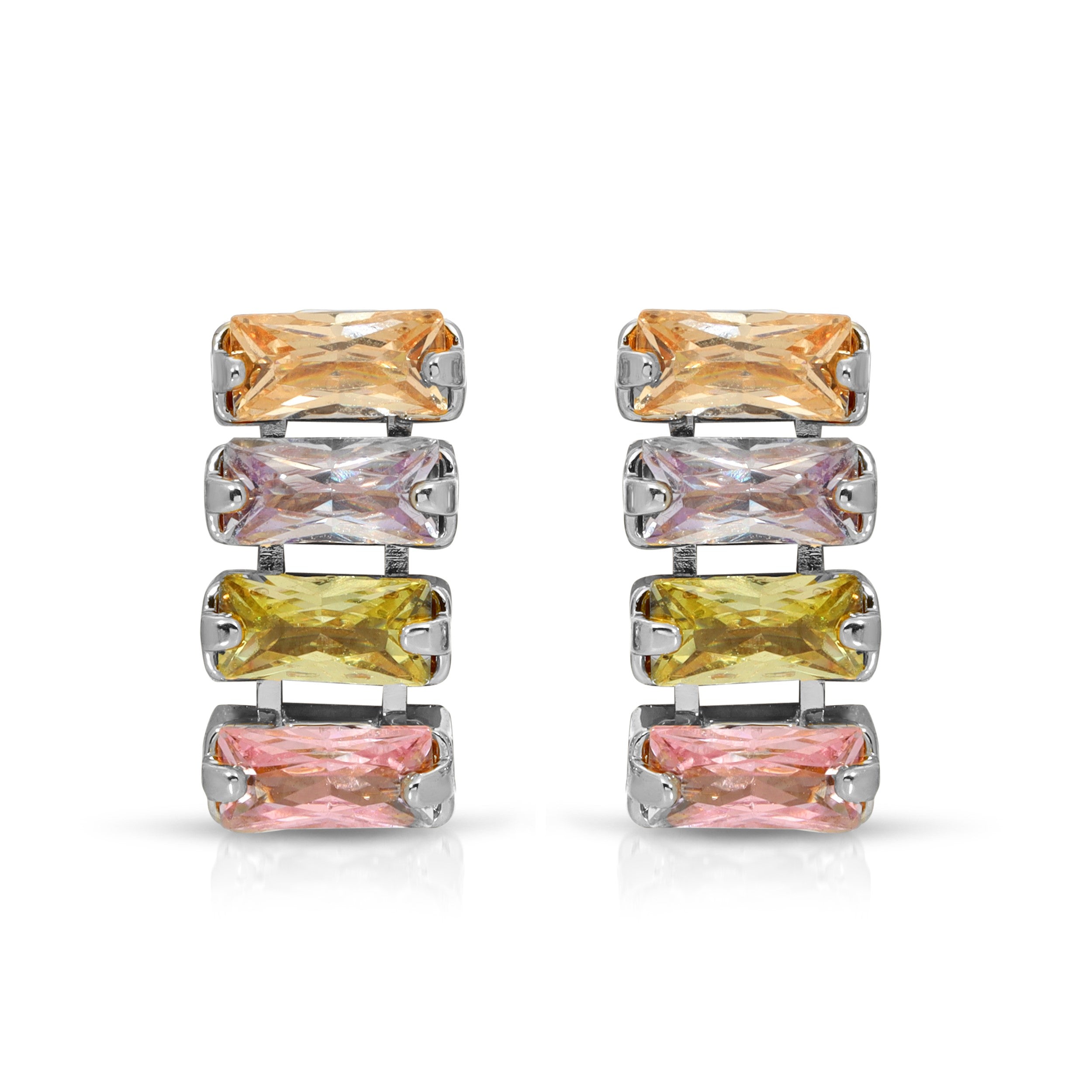 SS071523-Sterling Silver Post Cubic Zirconia Stone Brass Metal Stud Earrings