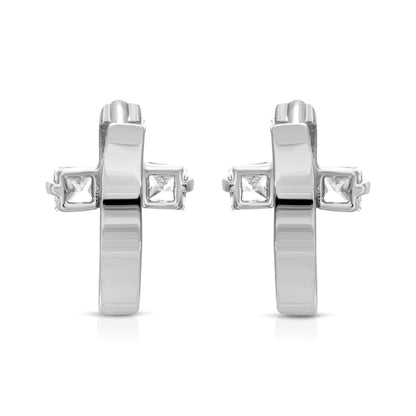 SS071531-Sterling Silver Post Cubic Zirconia Stone Brass Metal Hoop Earrings