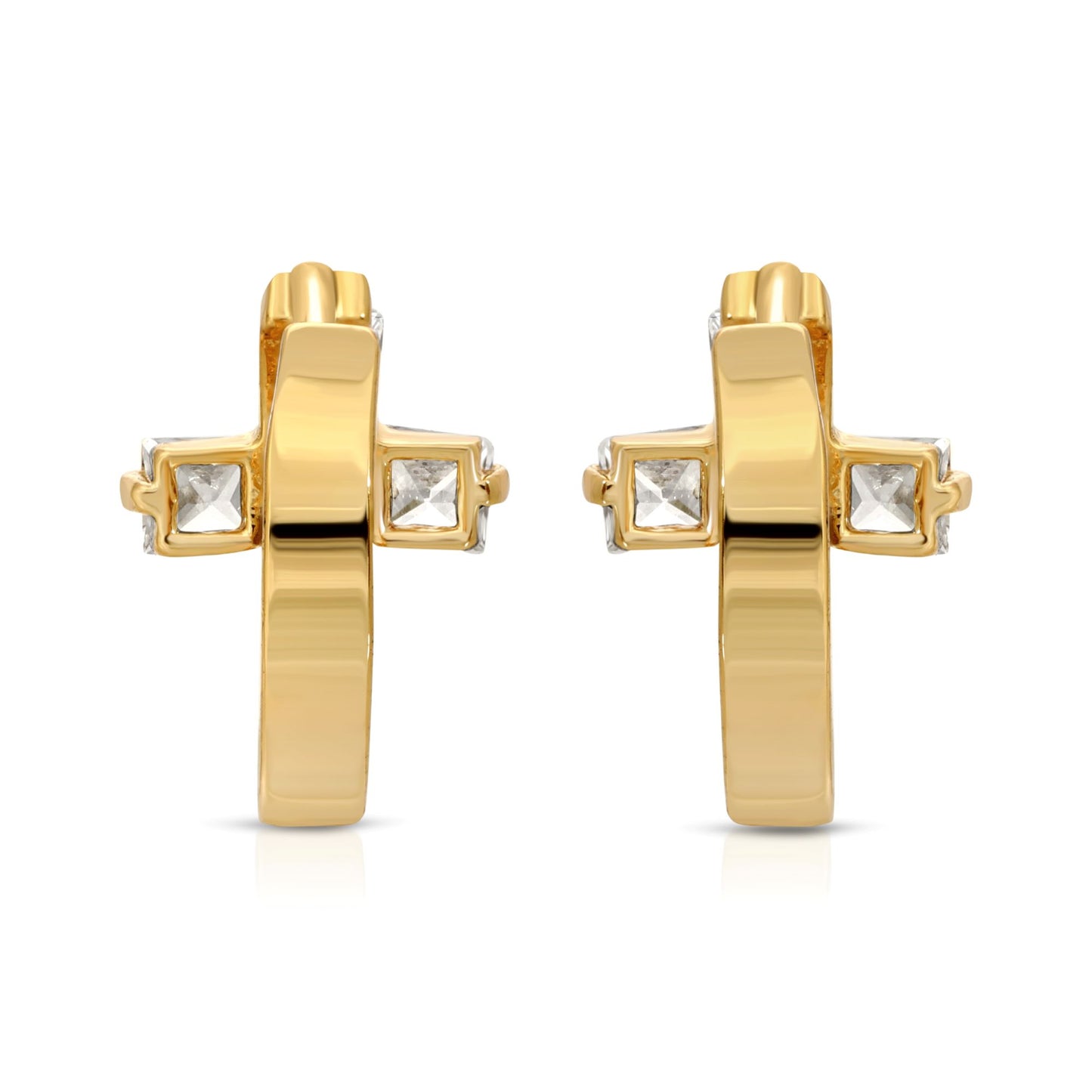 SS071531-Sterling Silver Post Cubic Zirconia Stone Brass Metal Hoop Earrings