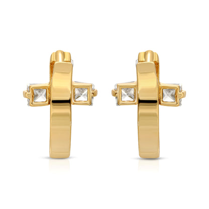 SS071531-Sterling Silver Post Cubic Zirconia Stone Brass Metal Hoop Earrings