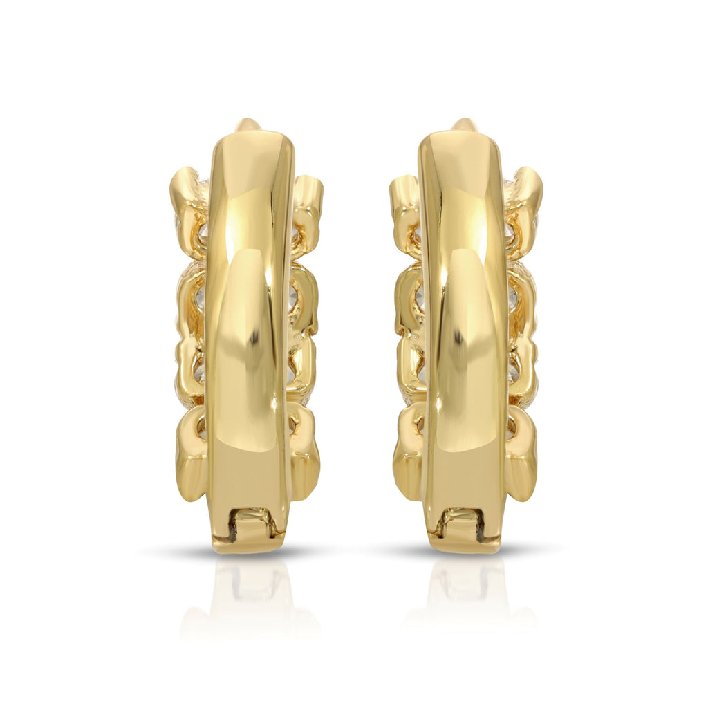 SS071544-Sterling Silver Post Cubic Zirconia Stone Brass Metal Hoop Earrings