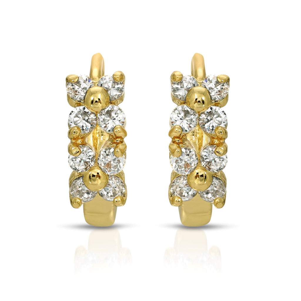 SS071544-Sterling Silver Post Cubic Zirconia Stone Brass Metal Hoop Earrings