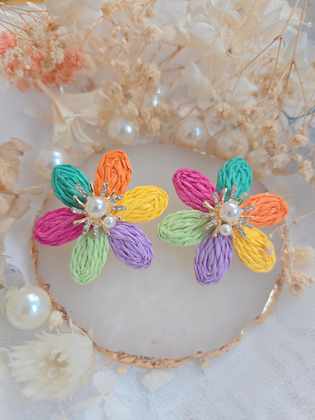 Colorful Flower Pearl Stud Earrings