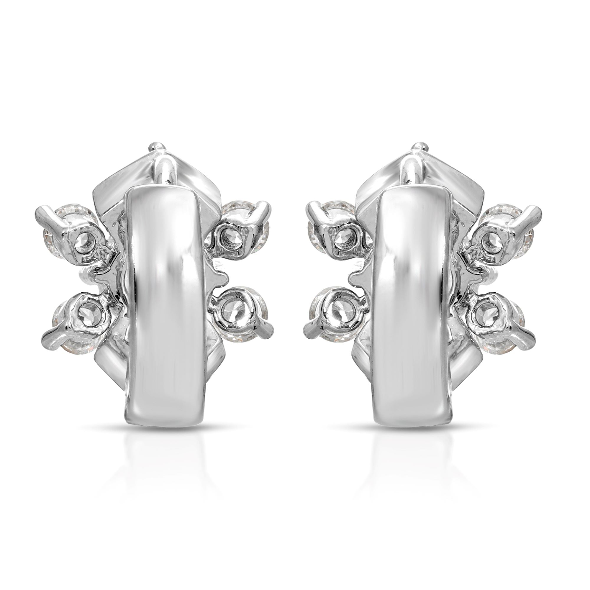 SS071528-Sterling Silver Post Cubic Zirconia Stone Brass Metal Hoop Earrings