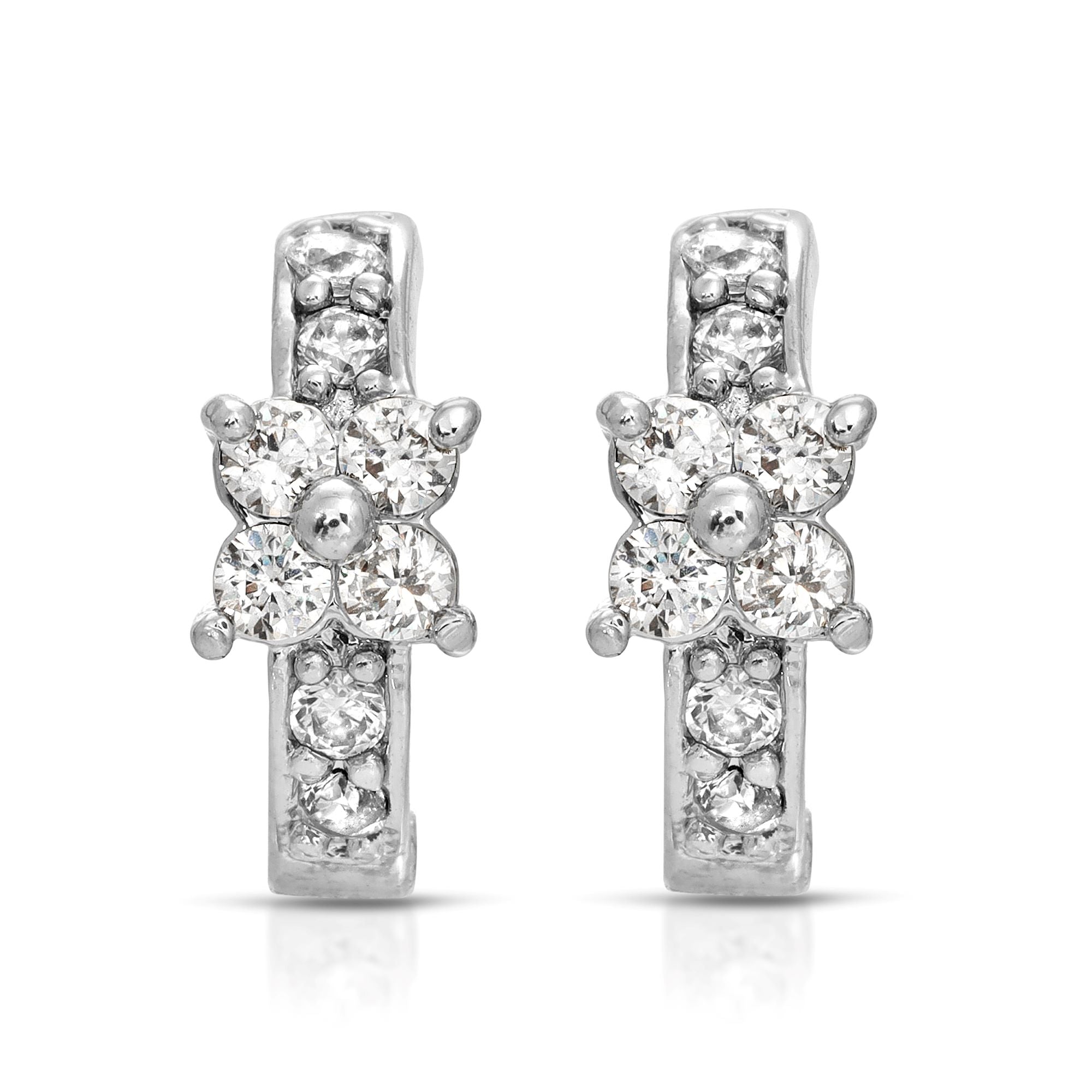 SS071545-Sterling Silver Post Cubic Zirconia Stone Brass Metal Hoop Earrings