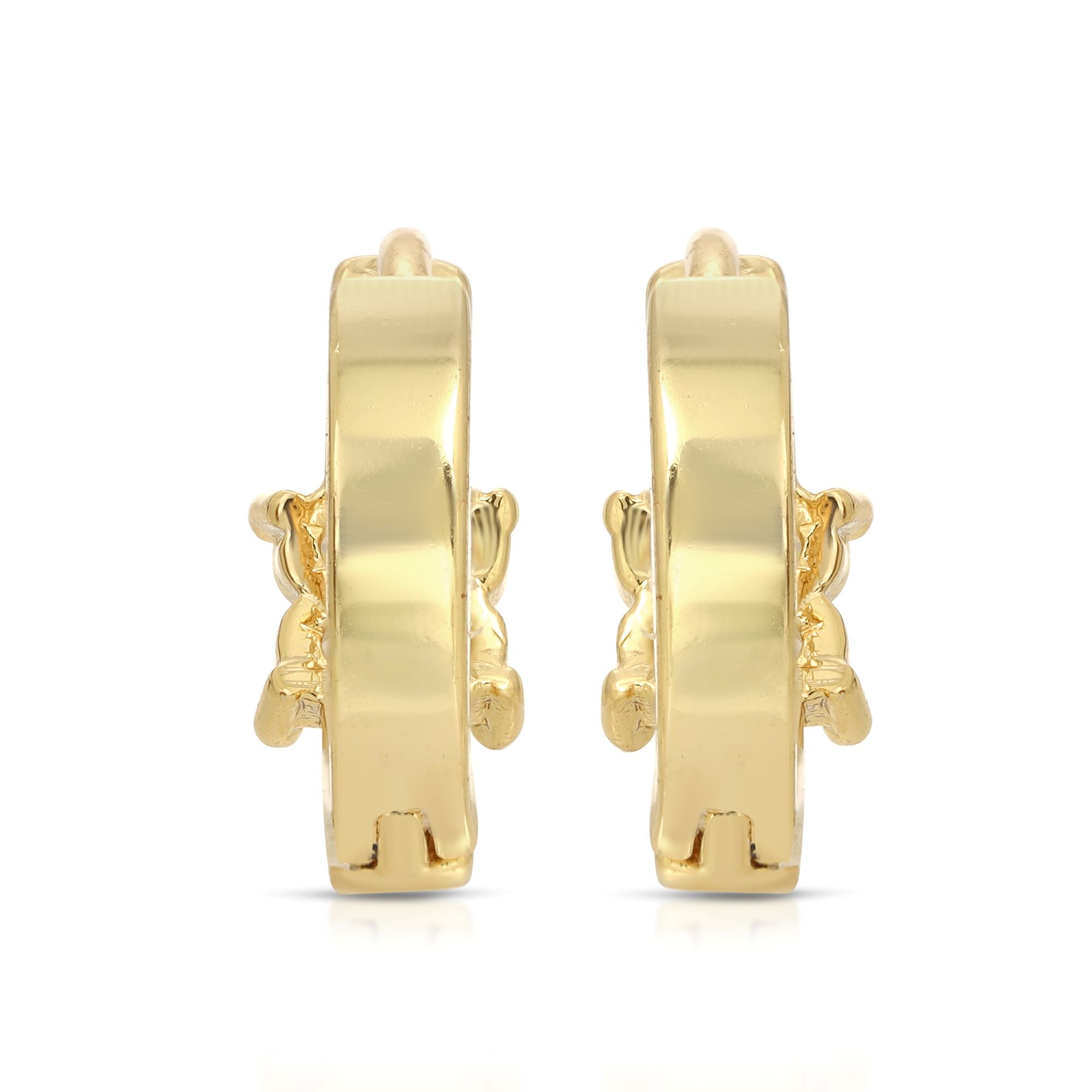 SS071545-Sterling Silver Post Cubic Zirconia Stone Brass Metal Hoop Earrings