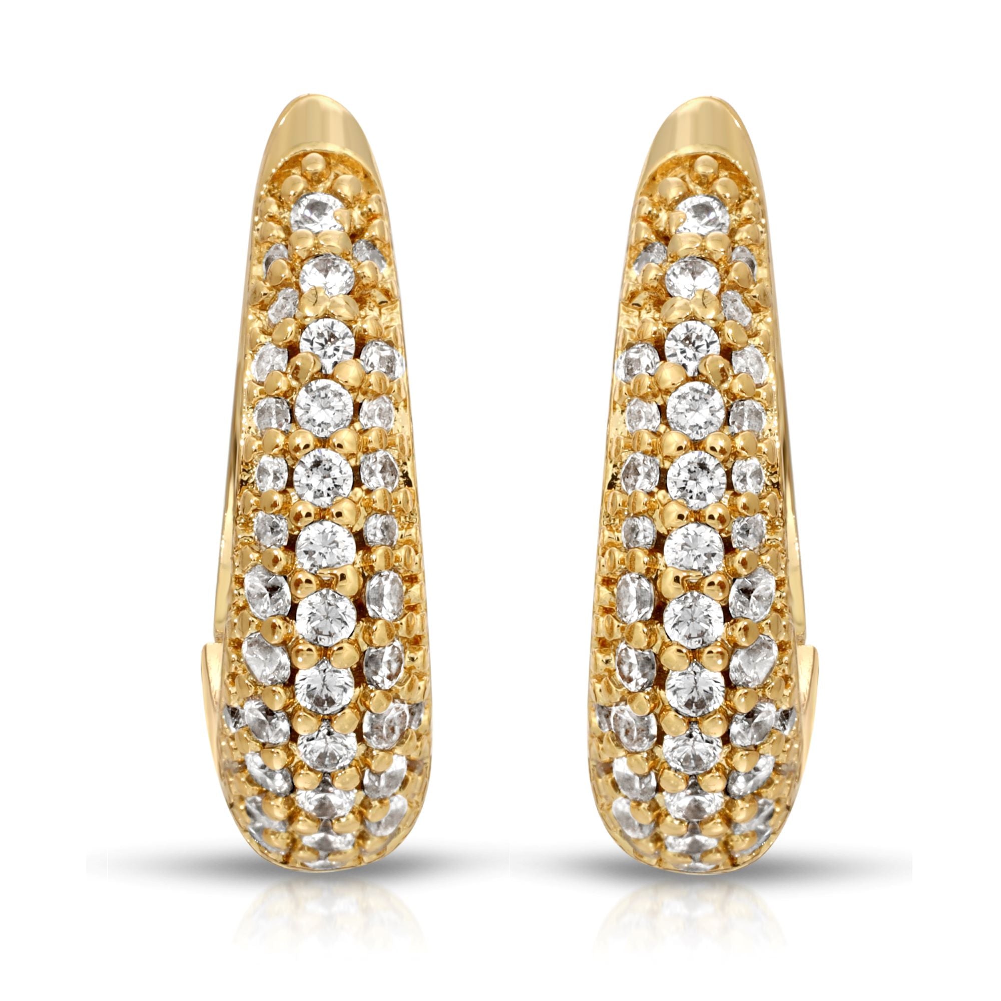 SS071533-Sterling Silver Post Cubic Zirconia Stone Brass Metal Hoop Earrings